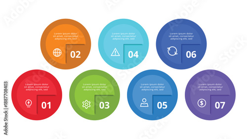 Abstract  diagram with 7 steps, options, parts or processes. Vector business template for presentation