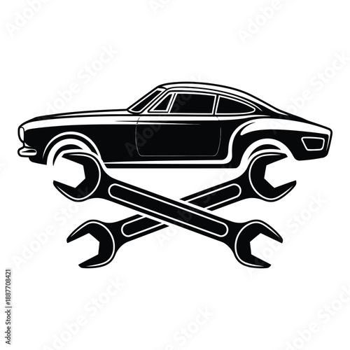 Car maintenance and repair services with wrenches and tools for automotive care