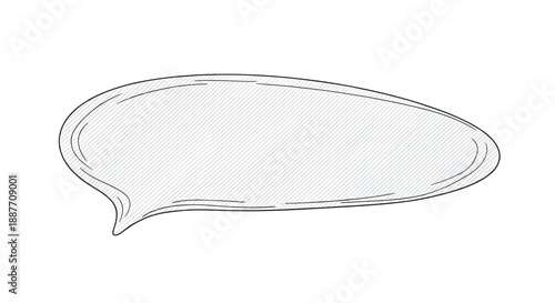 Large hand-drawn sketchy oval speech bubble with cross-hatching texture on a plain white background for text.