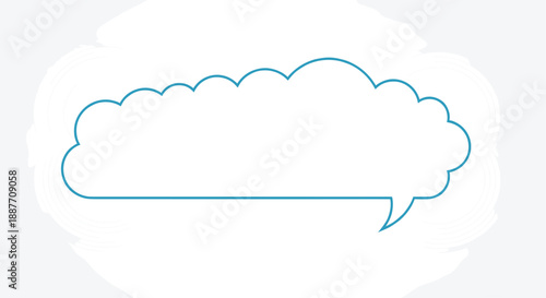 Simple blue outline of a long cloud-shaped speech bubble on a textured white background for headings or text.