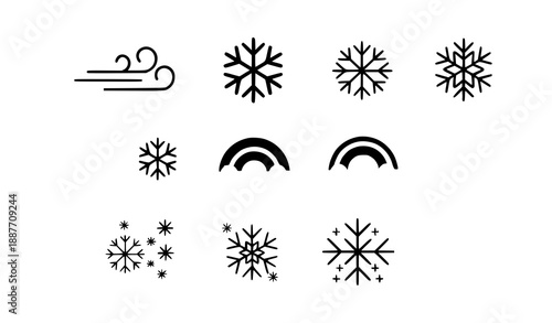 Flat solid vector weather icons set for seasonal and climate illustration design