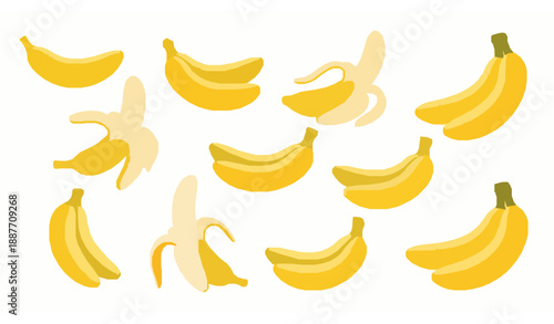 Isolated cartoon bananas vector illustration set for tropical fruit and snack designs