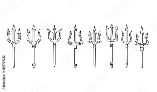 Flat vector trident icons set with versatile design elements for logos and emblems