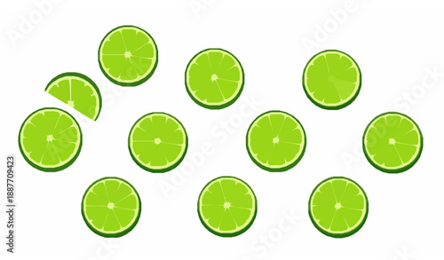 Fresh lime slices vector illustration set with green citrus fruit half icons