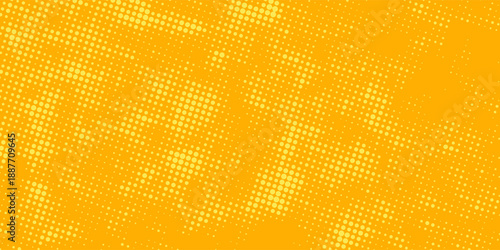 Yellow and orange halftone pattern. Retro comic gradient background. Square pixilated dot cartoon texture. Pop art faded gradient pattern. modern design