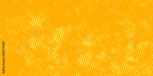 Yellow and orange halftone pattern. Retro comic gradient background. Square pixilated dot cartoon texture. Pop art faded gradient pattern. vector illustration