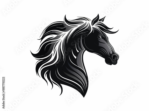 Elegant black horse head portrait with flowing mane a striking artistic rendition