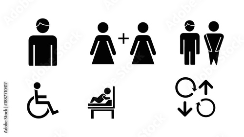 Collection of restroom and accessibility pictograms.