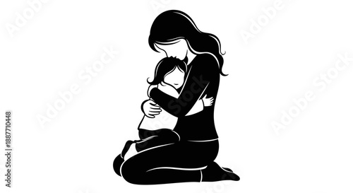 Mother Hugging Child Silhouette.