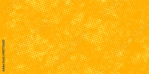 Yellow and orange halftone pattern. Retro comic gradient background. Square pixilated dot cartoon texture. Pop art faded gradient pattern. eps10