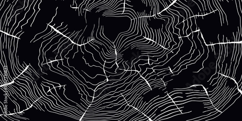 Log cut, wood texture, tree rings pattern, shades of gray, dark vector background