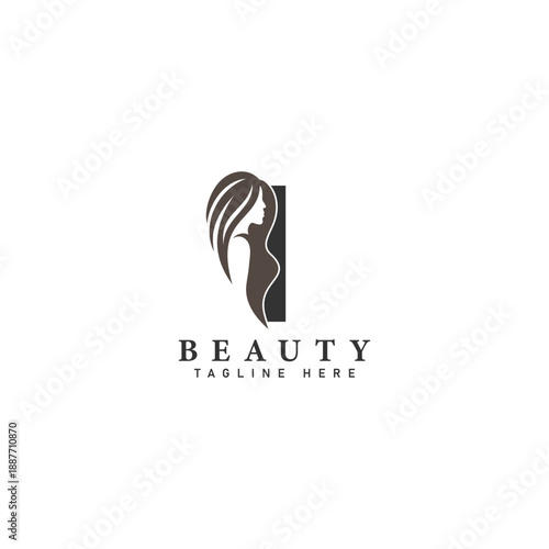 Letter I Beauty Salon Logo with Female Silhouette. Alphabet I Design Icon for Hair Salon