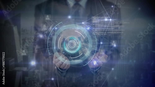 Wallpaper Mural Animation of scope scanning and network of connections over caucasian businessman Torontodigital.ca