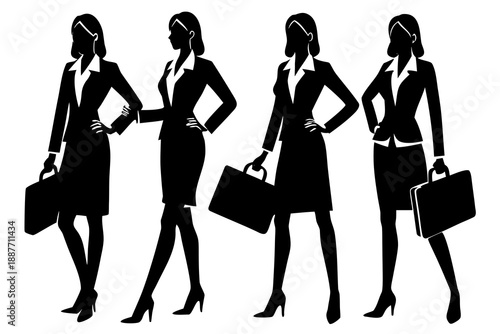 set of Empowered Female Entrepreneur Silhouette Vector, Corporate and Office Concept Illustration