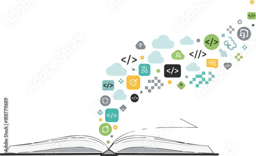 Digital world opening up from a book, symbolizing knowledge and learning transformation in the modern era