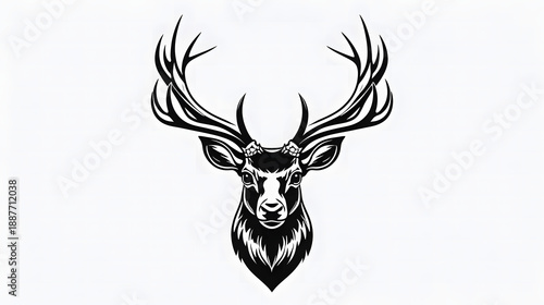 Wallpaper Mural Majestic Deer Head Black and White Vector Illustration with Antlers Torontodigital.ca