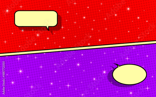 Comic cartoon versus fight background with two battle panels and speech bubbles for text