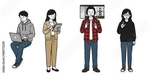 PCやタブレットで働くエンジニア・IT・クリエイターのイラストセット