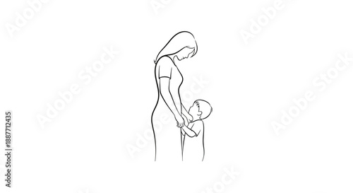 Mother holding her child in a simple line art drawing.