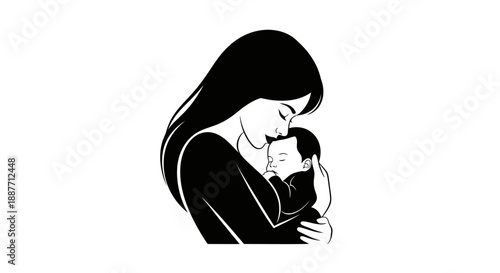 Mother holding her baby with love and tenderness.