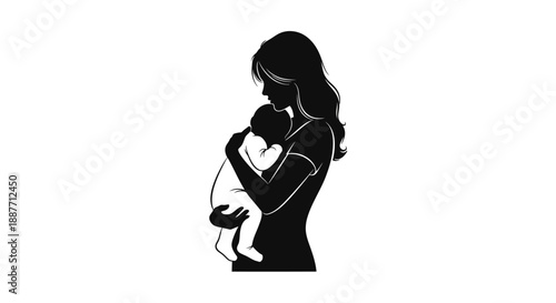 Mother holding her baby silhouette.