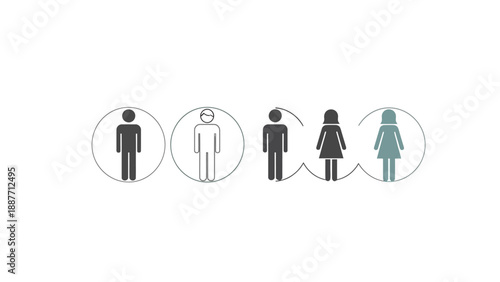 Gender symbols and social distancing icons representing people.