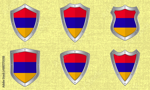 Set of metal shields with the Armenian flag