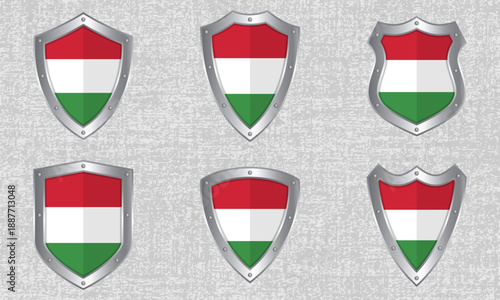 Set of metal shields with the Hungarian flag Free Download Set of metal shields with the Hungarian flag - GFXLoad
