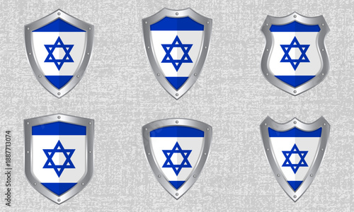Set of metal shields with the Israeli flag