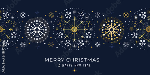 Festive seamless pattern with decorative snowflakes and a christmas greeting