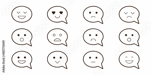 Collection of simple line art emoticons expressing different feelings and emotions
