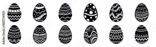Easter painted egg Silhouette vector icon set. Easter vector icons on white background and Vector illustration.