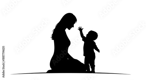 Mother and Child Silhouette Reaching Out.
