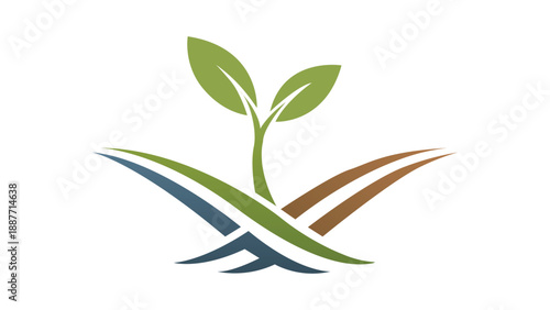 Eco Agriculture Growth Logo with Green Plant and Farmland Shapes