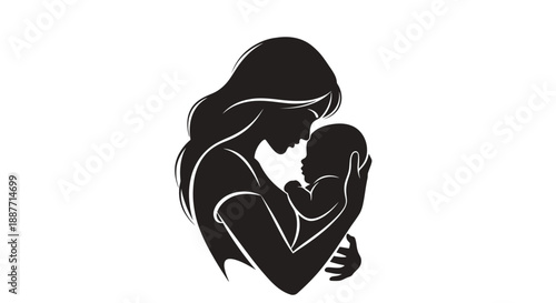 Mother holding her baby silhouette illustration.
