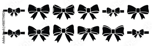 Easter ribbon bow Silhouette vector icon set. Easter vector icons on white background and Vector illustration.