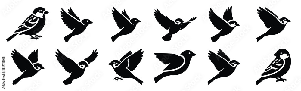 Obraz premium Easter sparrow Silhouette vector icon set. Easter vector icons on white background and Vector illustration.