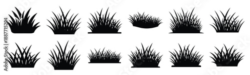 Easter spring grass Silhouette vector icon set. Easter vector icons on white background and Vector illustration.