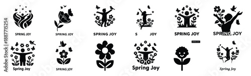 Easter spring joy Silhouette vector icon set. Easter vector icons on white background and Vector illustration.