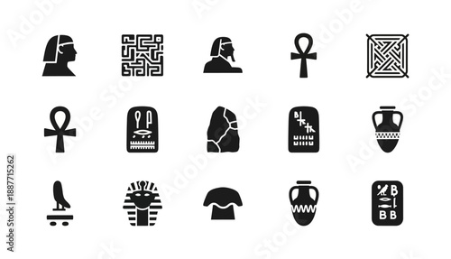 Collection of Ancient Egyptian Symbols and Hieroglyphs Icon Set