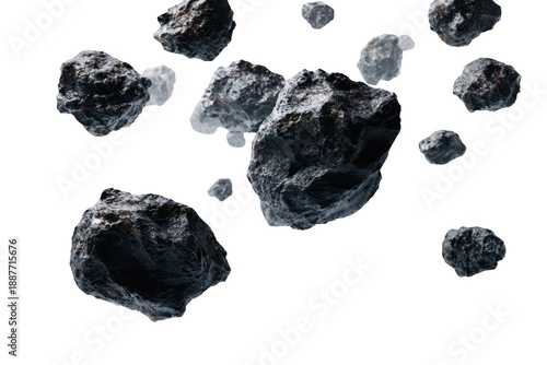 A bunch of rocks are scattered in the air