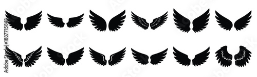 Easter angel wings Silhouette vector icon set. Easter vector icons on white background and Vector illustration.