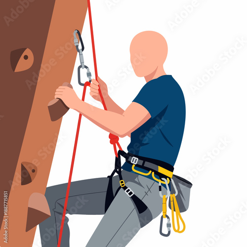 Close Up of Climber Using Carabiners and Safety Equipment