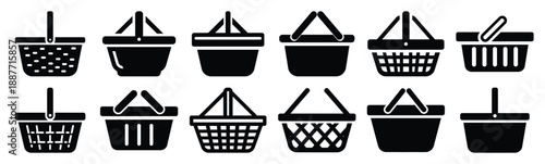 Easter basket outline Silhouette vector icon set. Easter vector icons on white background and Vector illustration.