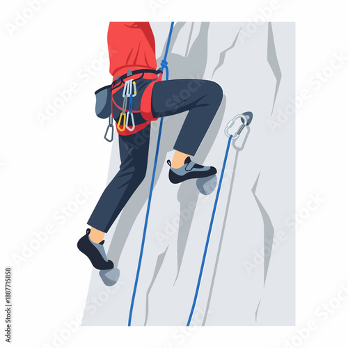 Lower Body View of Climber Ascending with Professional Gear