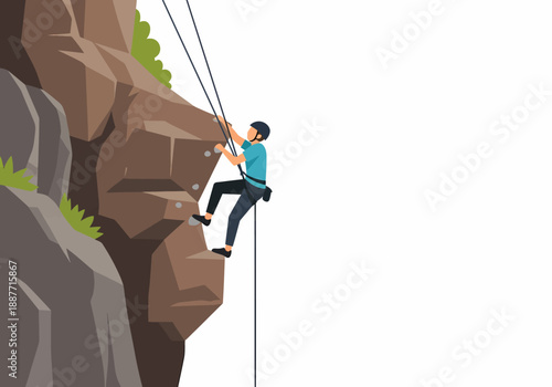 Man Navigating Overhanging Rock Formation During Outdoor Climb