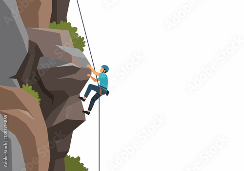 Adventurous Man Rock Climbing on Rugged Natural Cliff Side