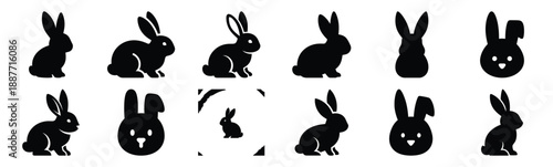 Easter bunny  outline Silhouette vector icon set. Easter vector icons on white background and Vector illustration.