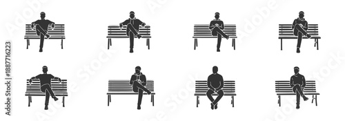 People Sitting On Bench Different Relaxed Poses Top View Illustration