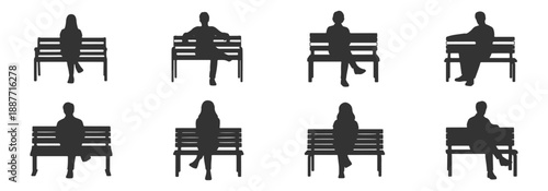 People Sitting On Bench Different Relaxed Poses Top View Illustration